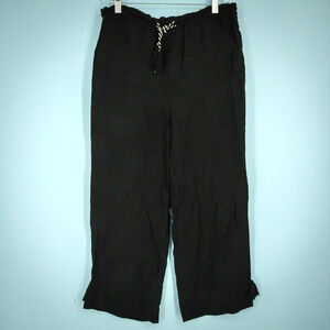 Whistles Size 4 Black Pull On Drawstring Tassel Ankle Crop Ankle Linen Pants